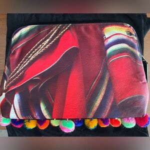 Colorful Pom Trim Printed Clutch by Mario Tesuto for Mate